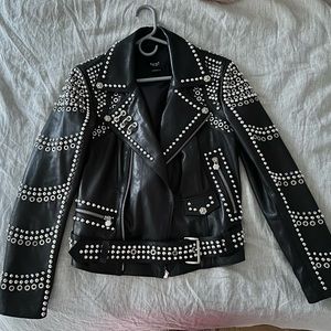 Stunning custom embellished leather jacket, carefully hand crafted in Romania.